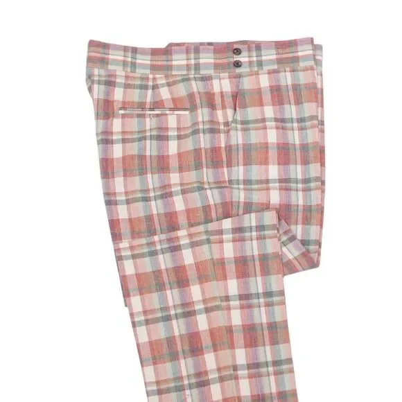 Mens Gurkha Pants 38 Plaid Pink Green Straight Fit Flat Front Chino Trousers
